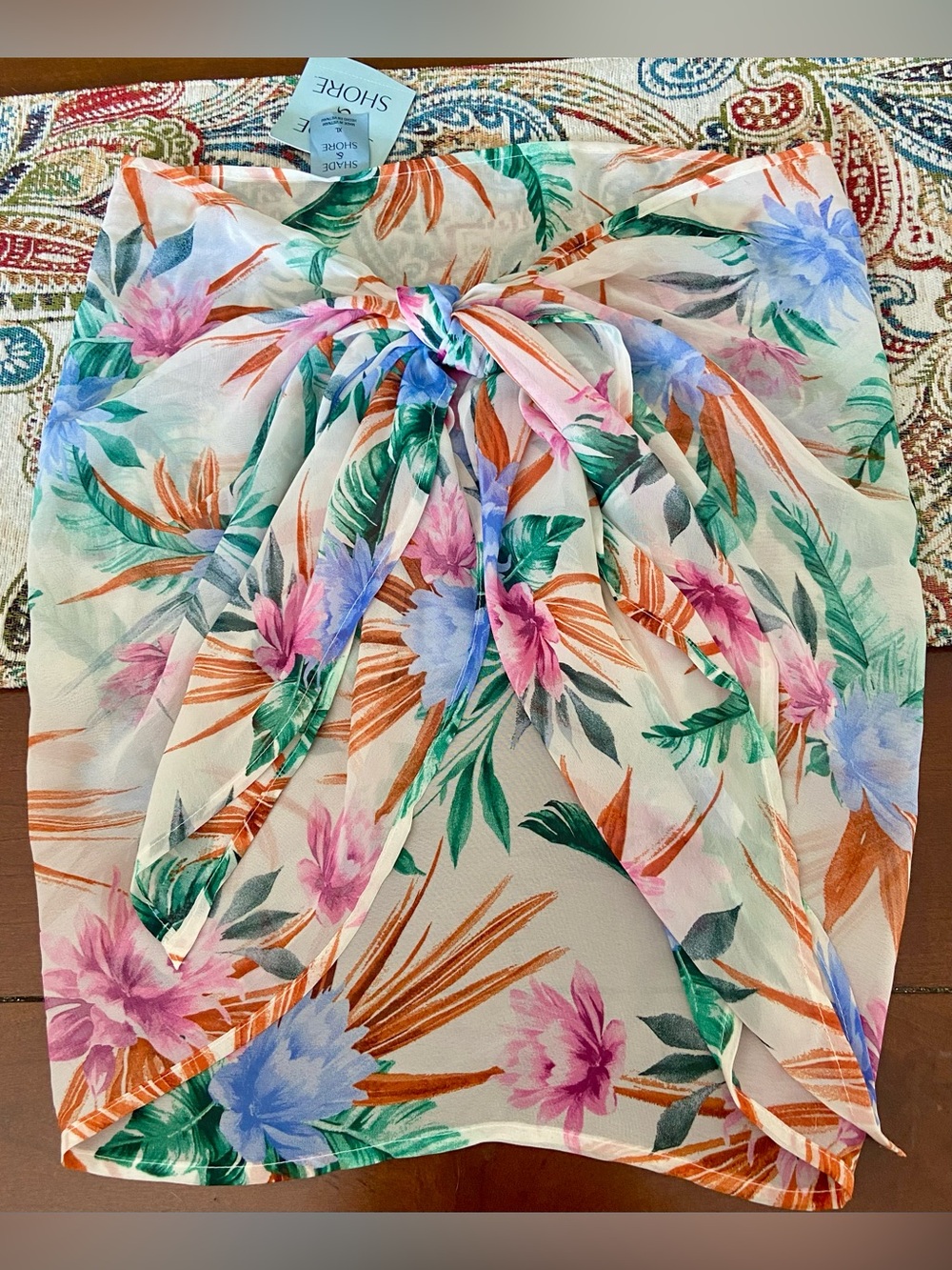Target Floral Tie-Waist Swim Sarong in Pink, Blue, Green and Orange